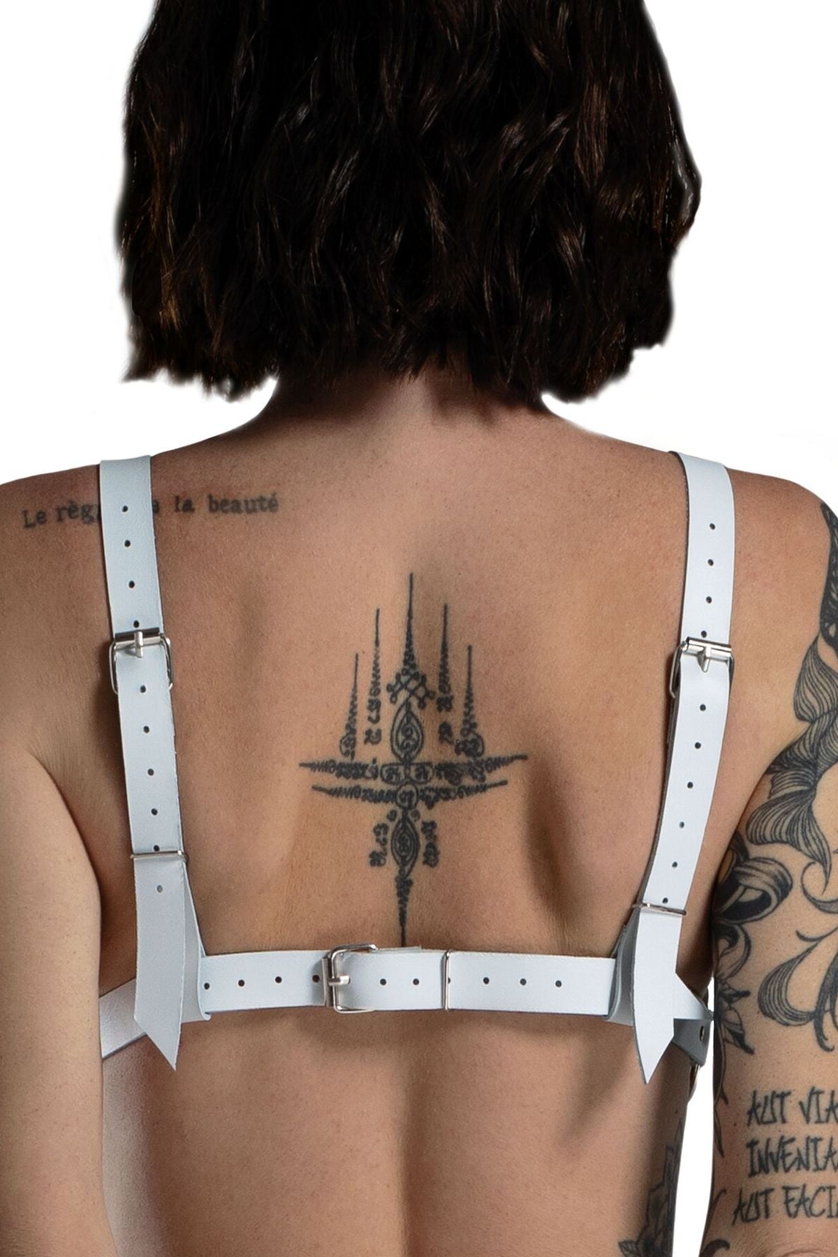 Кожаный лиф с заклепками Bikini Top white