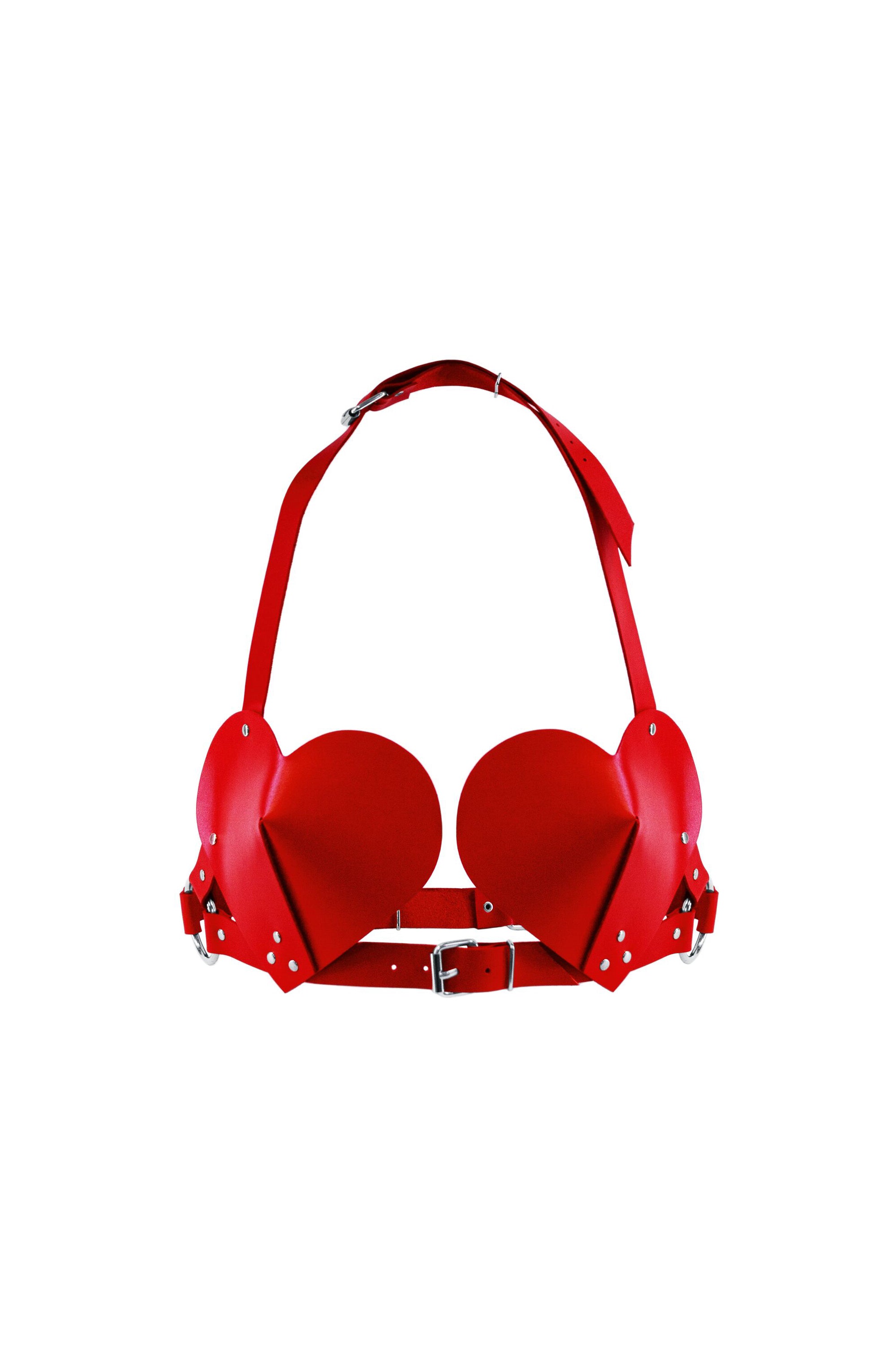 Кожаный лиф с заклепками Hearts Bra red