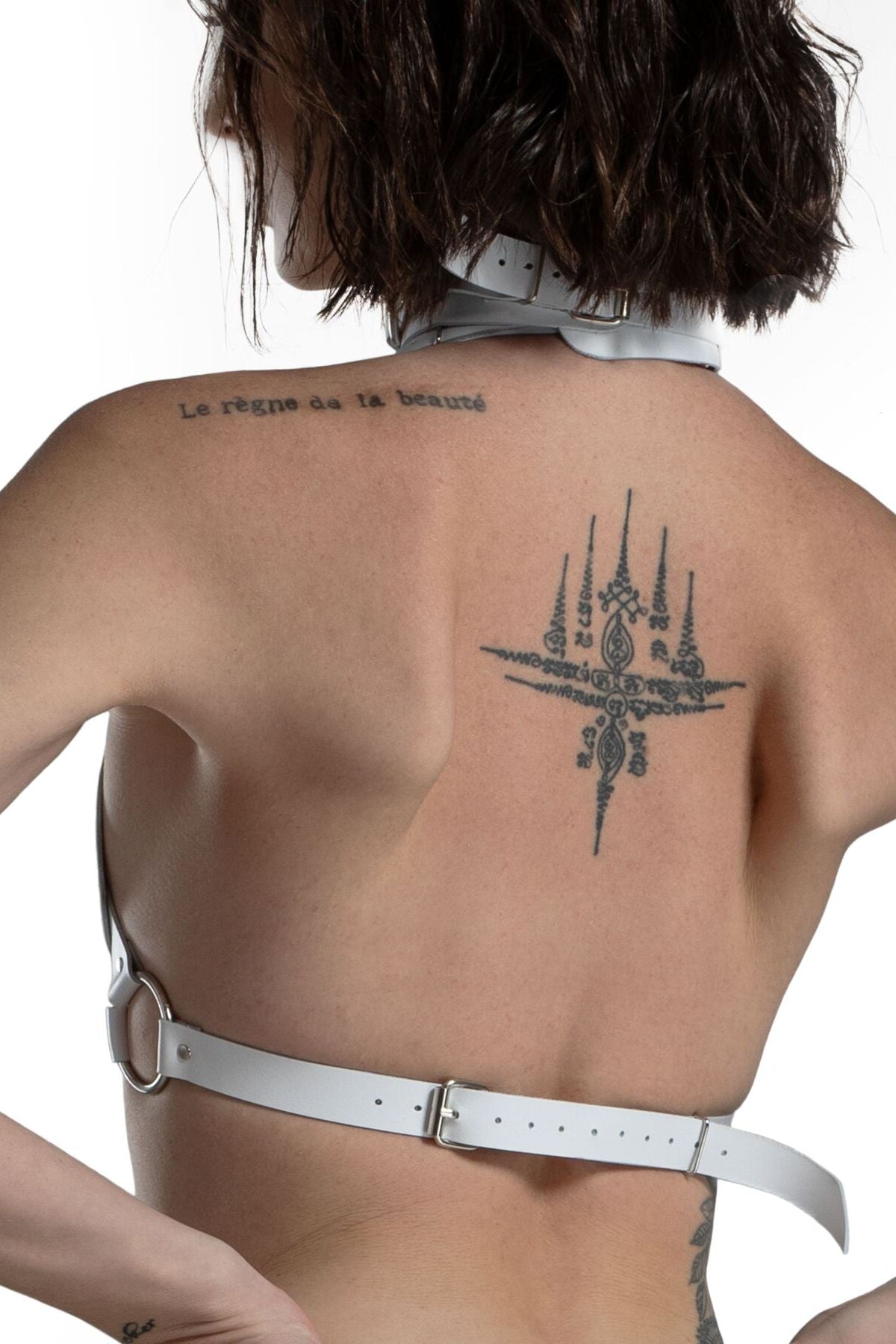 Кожаный лиф с заклепками Hearts Bra white