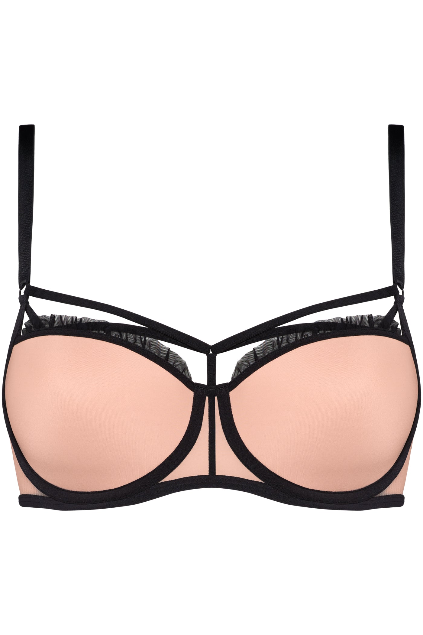 Бюстгальтер балконет с рюшами 19560 black/pale peach