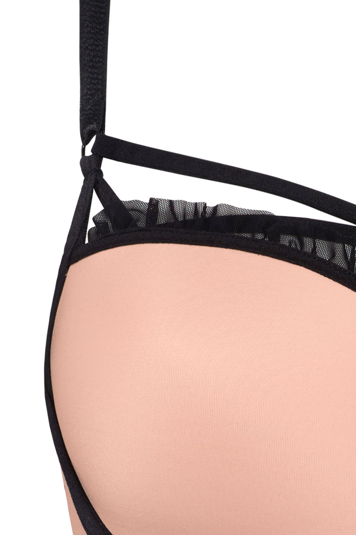 Бюстгальтер балконет с рюшами 19560 black/pale peach