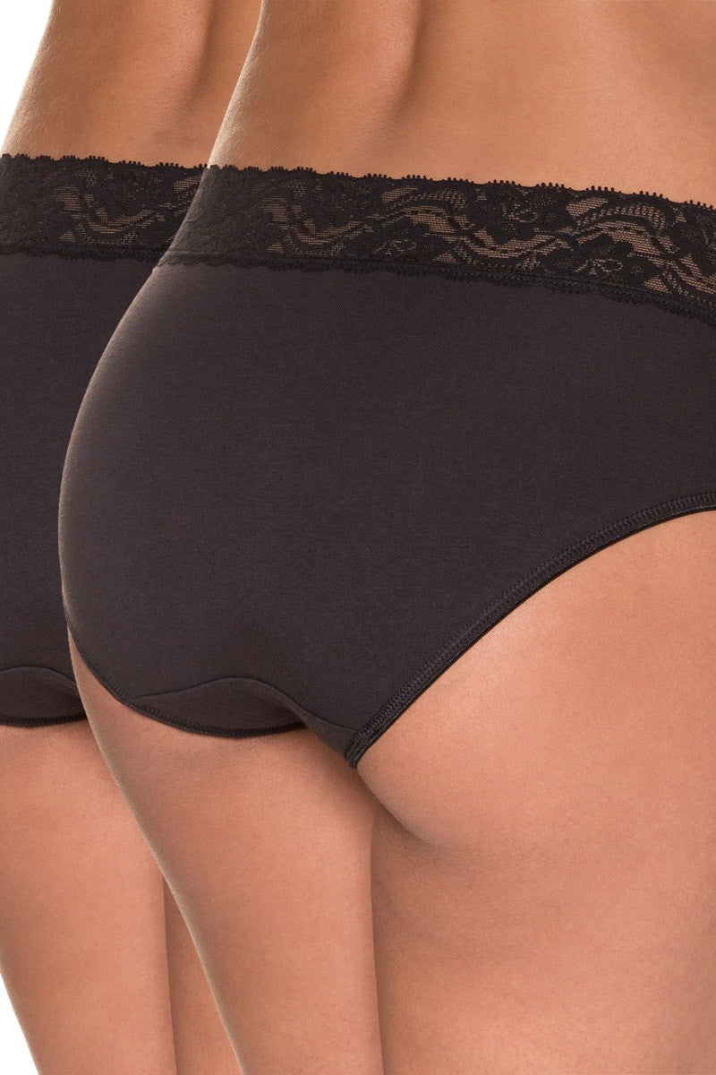 Хлопковые трусики слип с кружевным поясом 4A94 (2 шт.) black