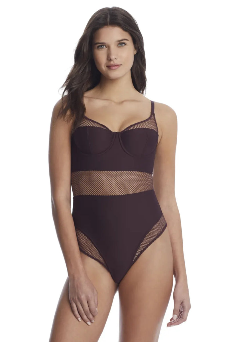 Боди с эластичной сеткой DK7016 black plum