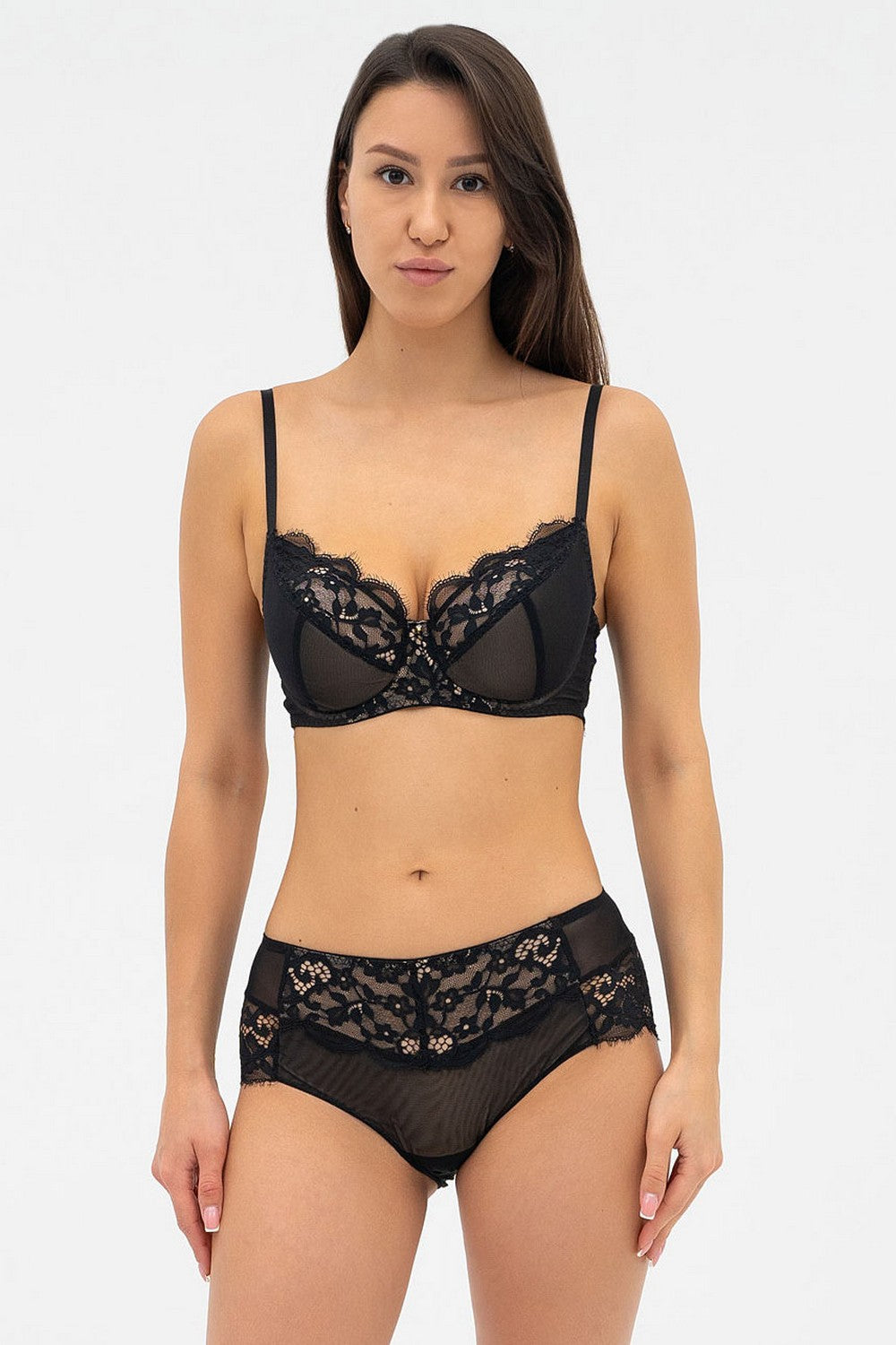 Напівдубльований бюстгальтер з мереживом 020 375 08 black/peony