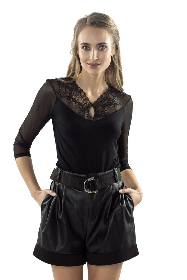 Блуза с тюлевыми рукавами Danita black