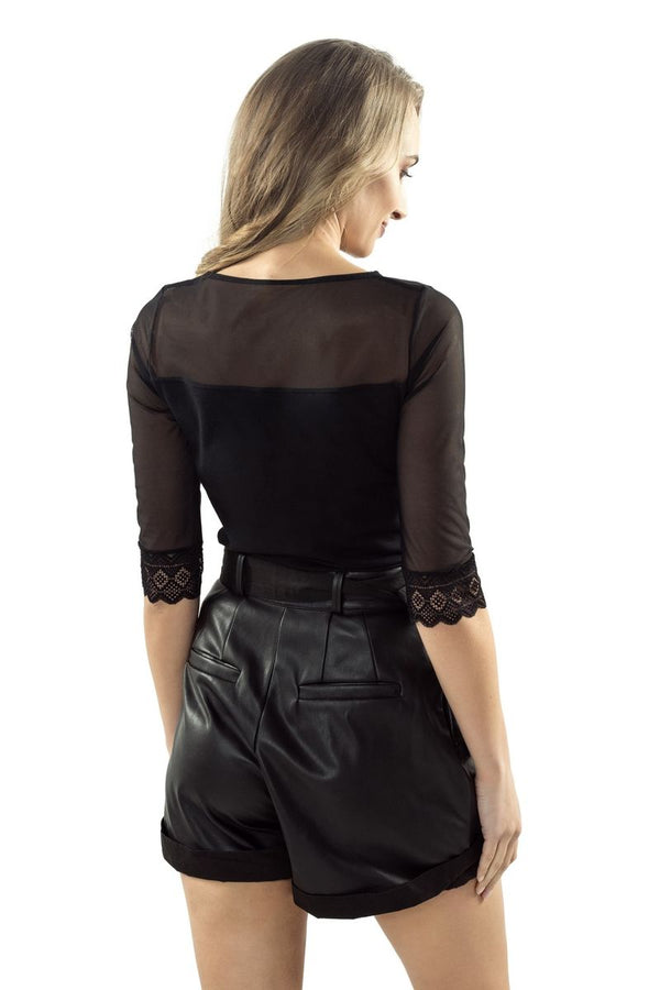 Приталенная блуза c фатином и кружевом Freya black