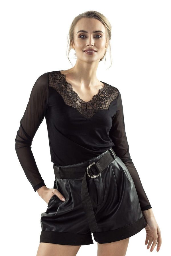 Приталенная блуза с кружевом Giullietta black