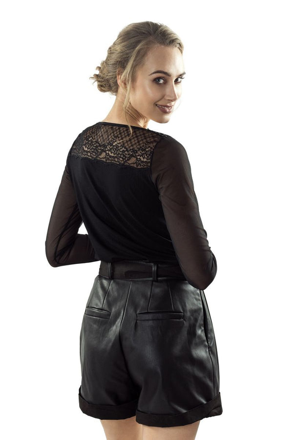 Приталенная блуза с кружевом Giullietta black