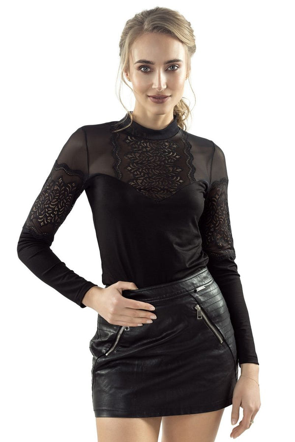 Приталенная блуза с воротником-стойкой Melinda black