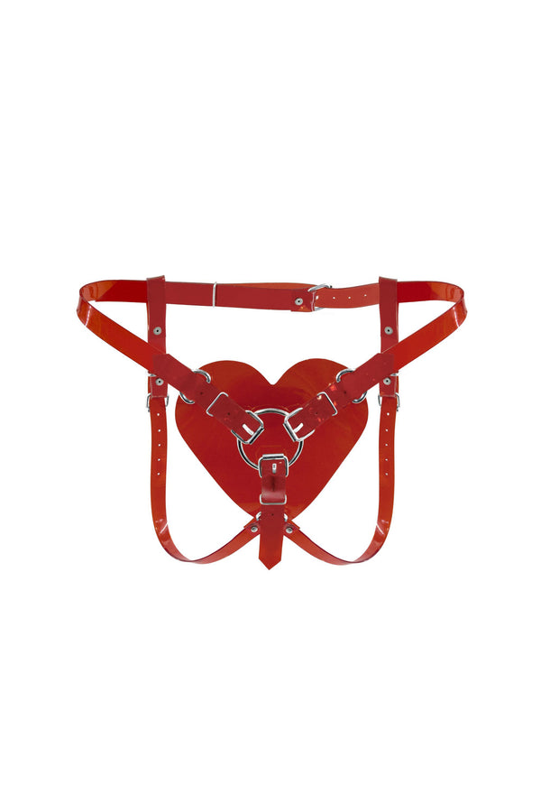 Кожаные трусики для страпона Hearts Strap-on red