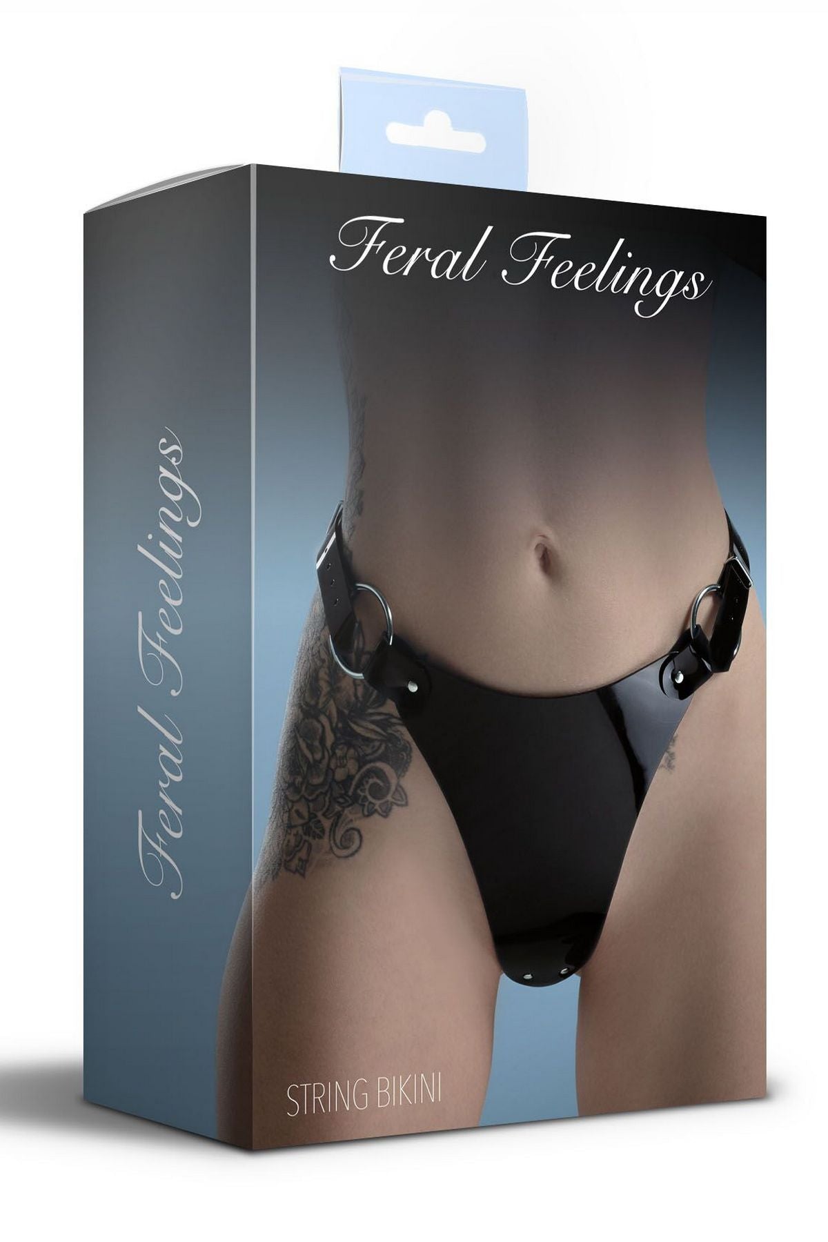 Кожаные трусики стринг с разрезом String Bikini black