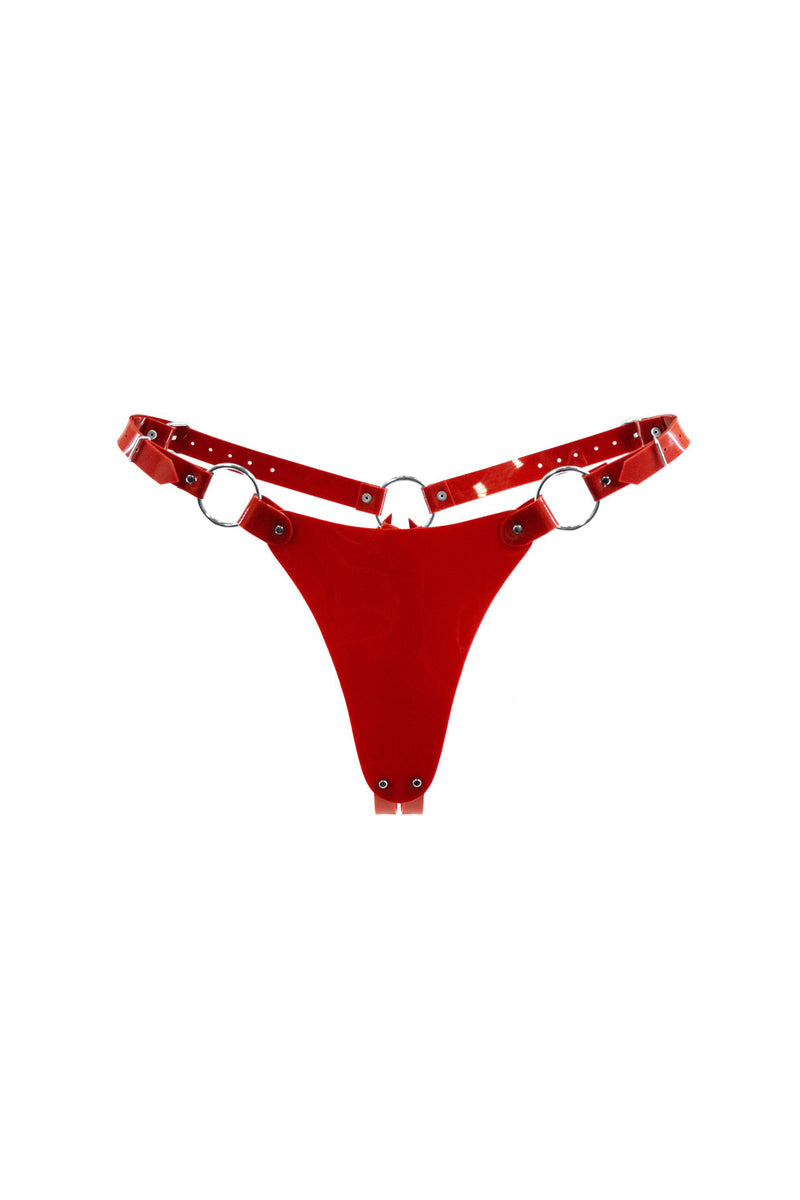 Кожаные трусики стринг с разрезом String Bikini red
