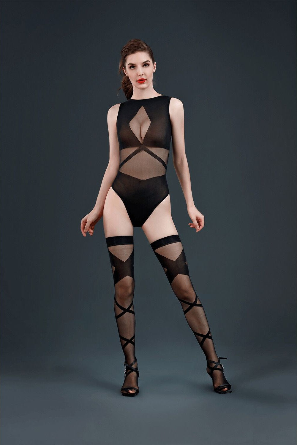 Эротический комплект с чулками Model 16 black