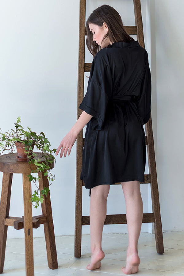 Шелковый халат-кимоно с поясом Black 11604B
