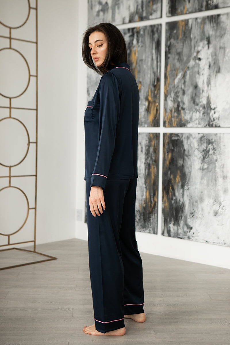 Шовкова піжама зі штанами Blue Dark SH0009-14-69