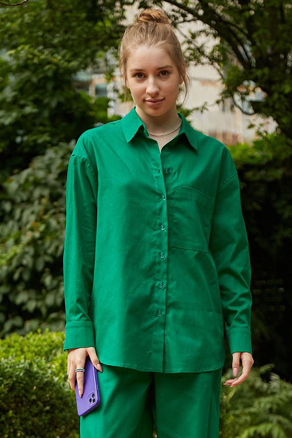 Льняная рубашка с длинным рукавом LN0058-07-60 green
