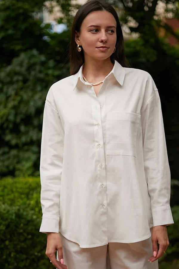 Льняная рубашка с длинным рукавом LN0058-09-60 cream
