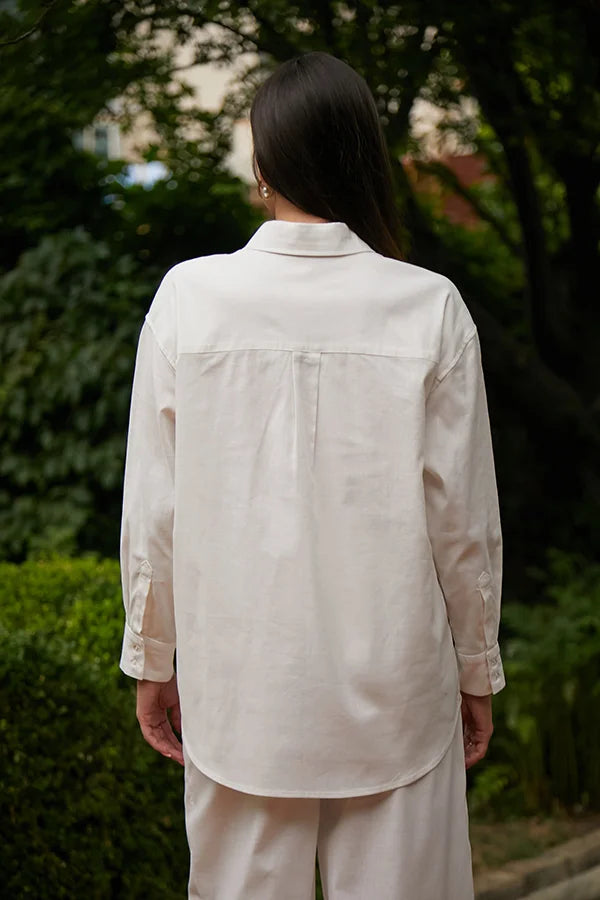 Льняная рубашка с длинным рукавом LN0058-09-60 cream