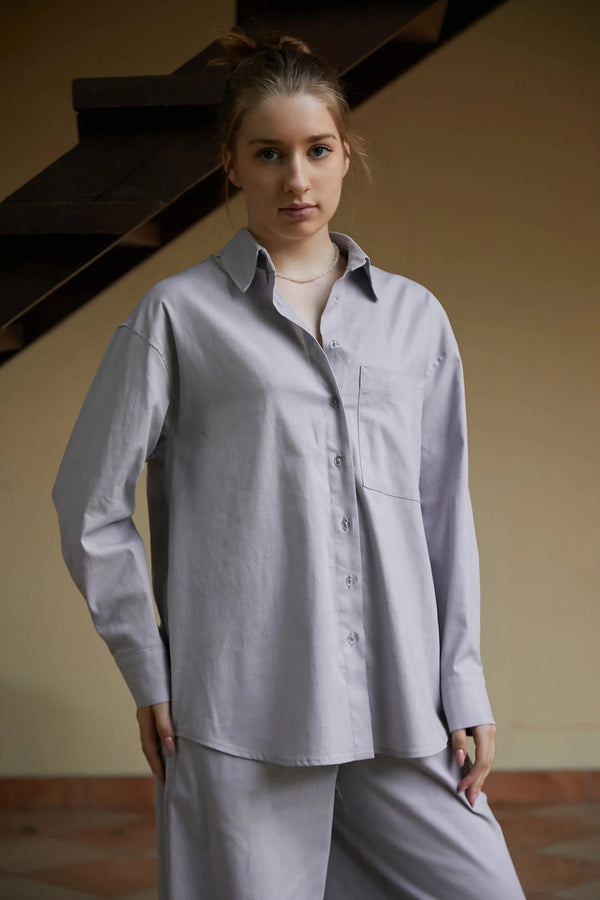 Льняная рубашка с длинным рукавом LN0058-13-60 grey