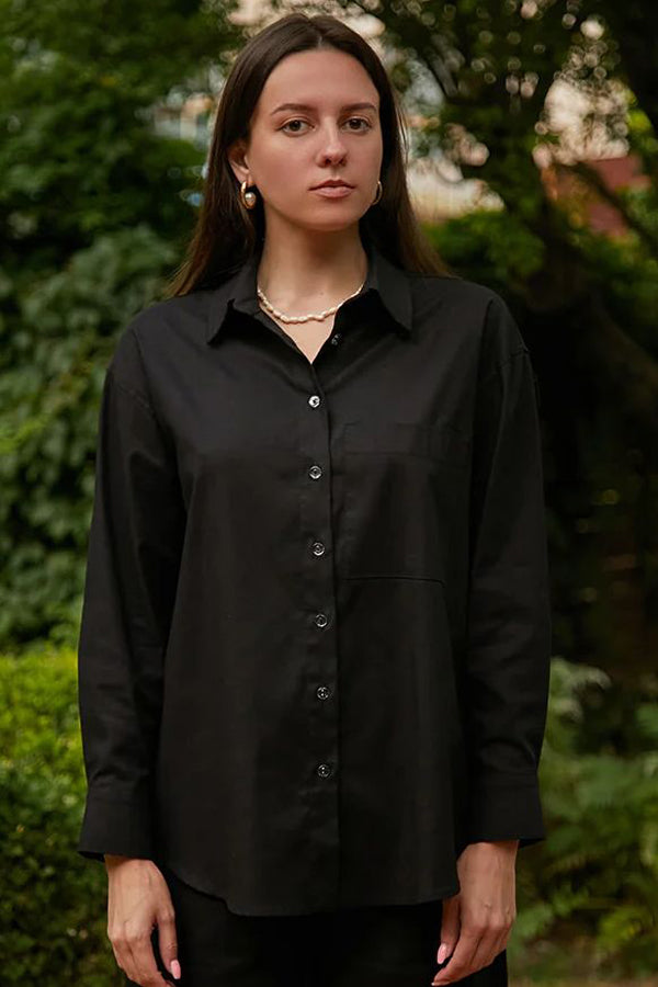 Льняная рубашка с длинным рукавом LN0058-16-60 black