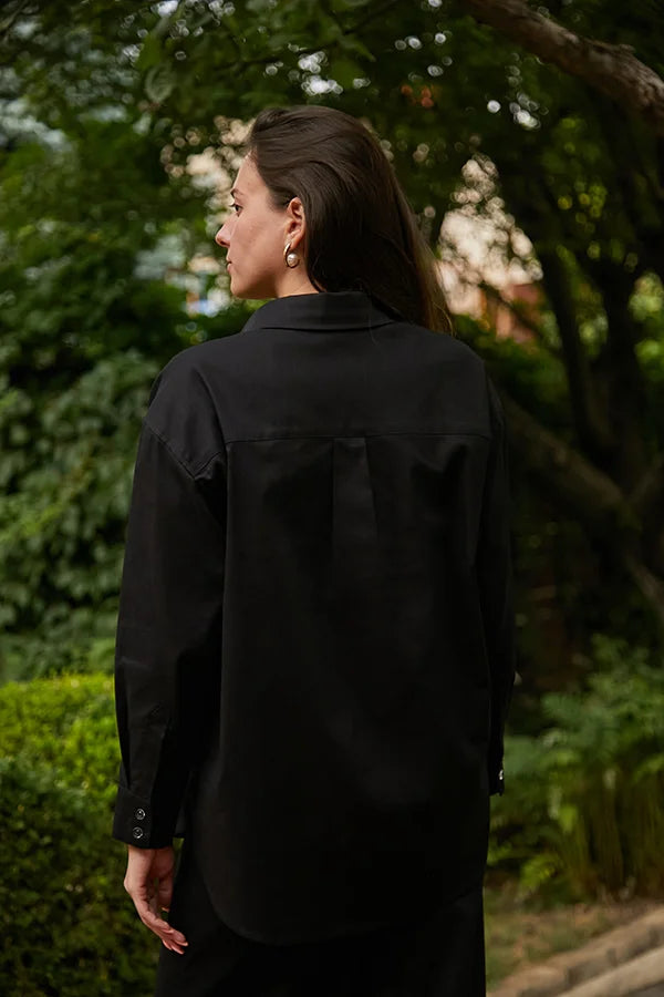 Льняна сорочка з довгим рукавом LN0058-16-60 black