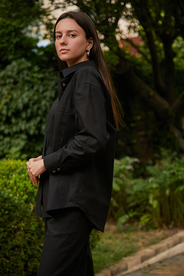 Льняна сорочка з довгим рукавом LN0058-16-60 black