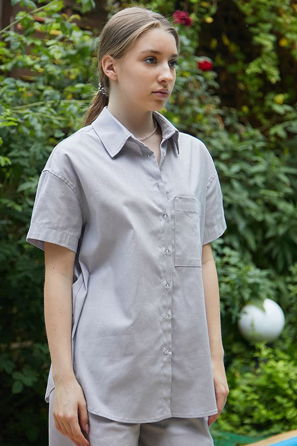 Льняная рубашка с коротким рукавом LN0059-12-50 gray