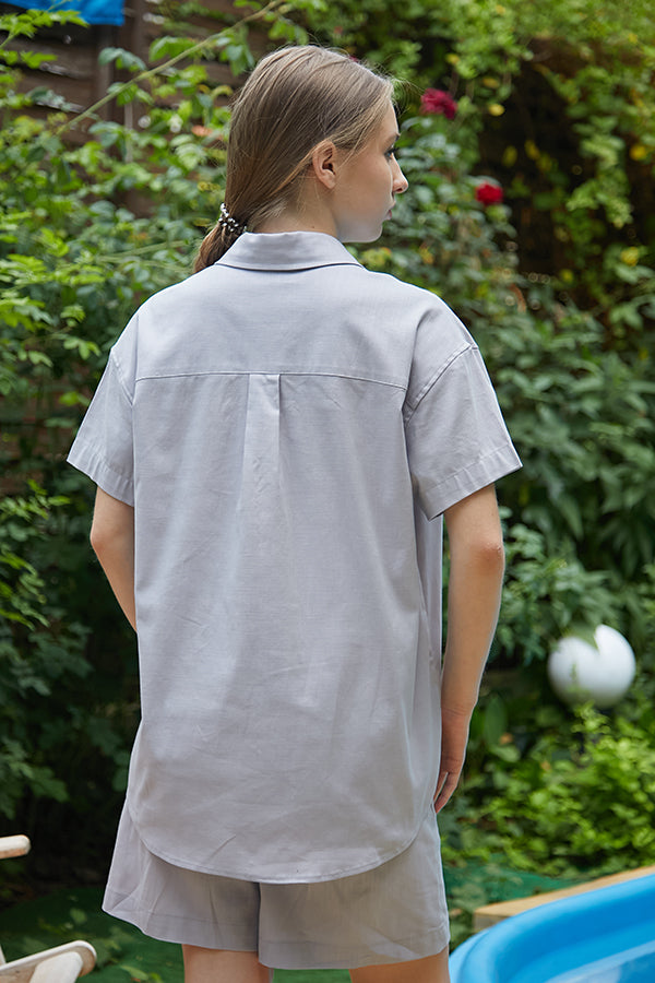 Льняная рубашка с коротким рукавом LN0059-12-50 gray