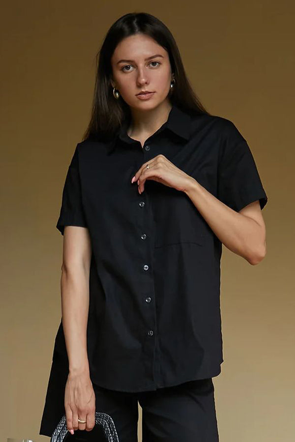 Льняная рубашка с коротким рукавом LN0059-16-50 black
