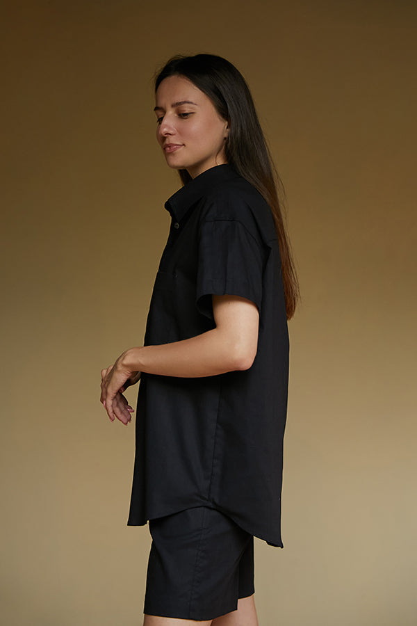 Льняная рубашка с коротким рукавом LN0059-16-50 black