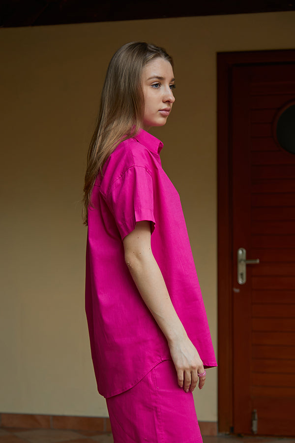 Льняная рубашка с коротким рукавом LN0059-87-50 raspberries