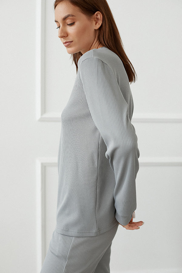 Хлопковый лонгслив в рубчик Paula TR0056-12-60