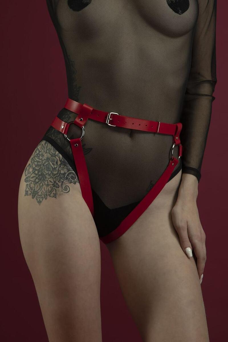 Кожаные гартеры-трусики Belt Briefs red