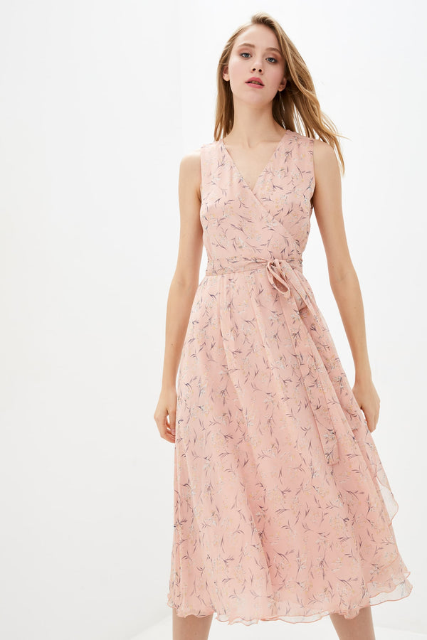 Шифоновое платье с цветами 100025-1 peach