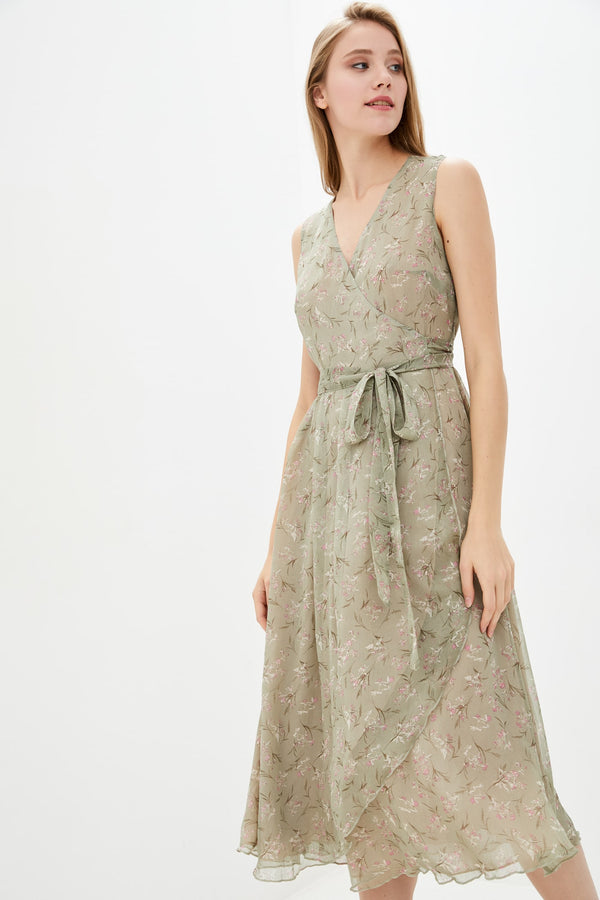 Шифоновое платье с цветами 100025-2 olive