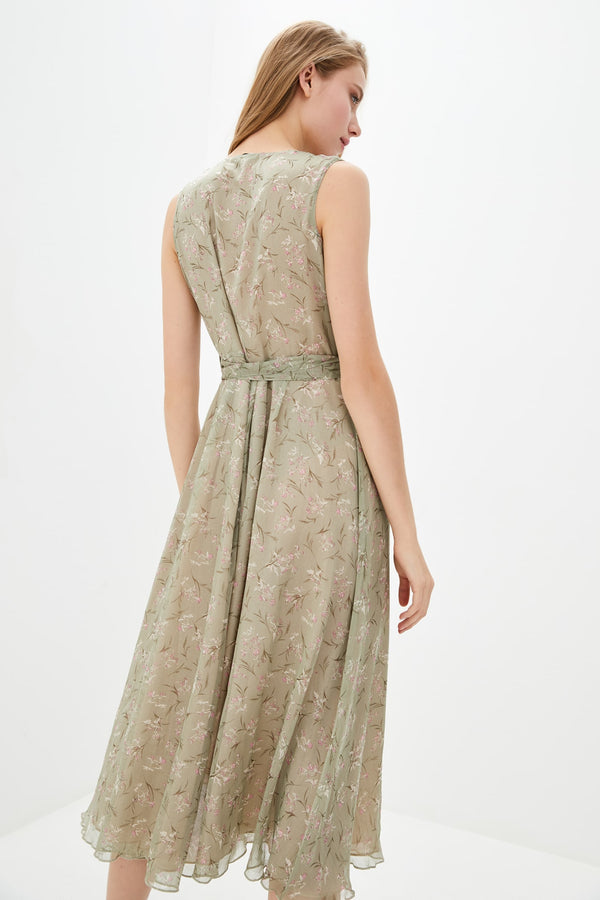 Шифоновое платье с цветами 100025-2 olive
