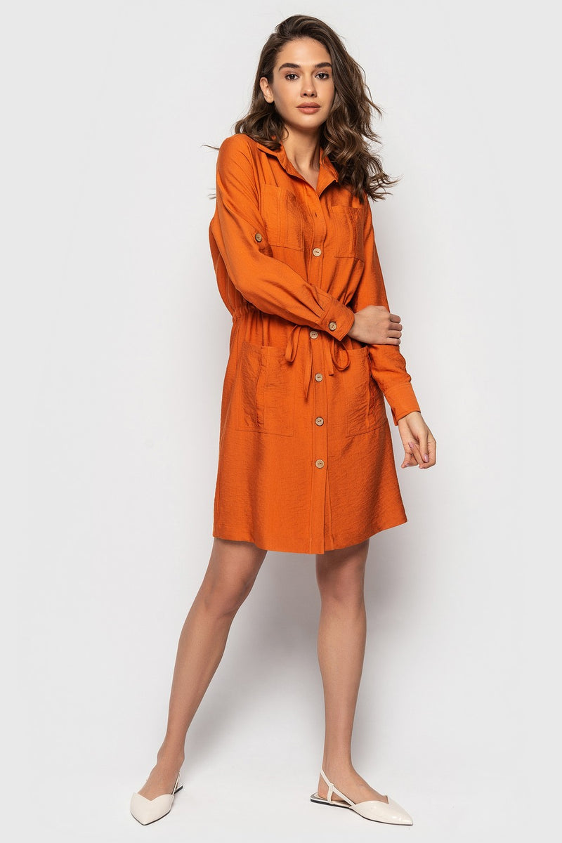 Льняное платье на пуговицах Сафари 21010-4 orange