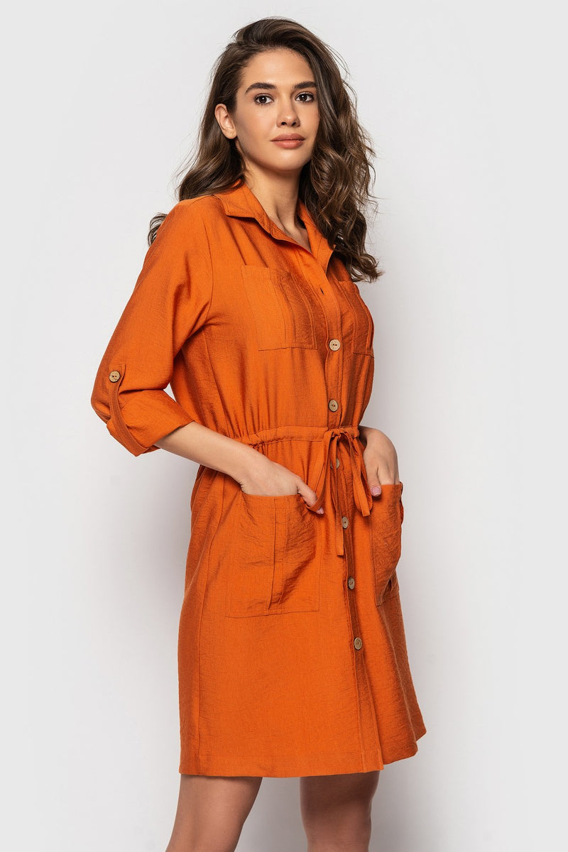 Льняное платье на пуговицах Сафари 21010-4 orange