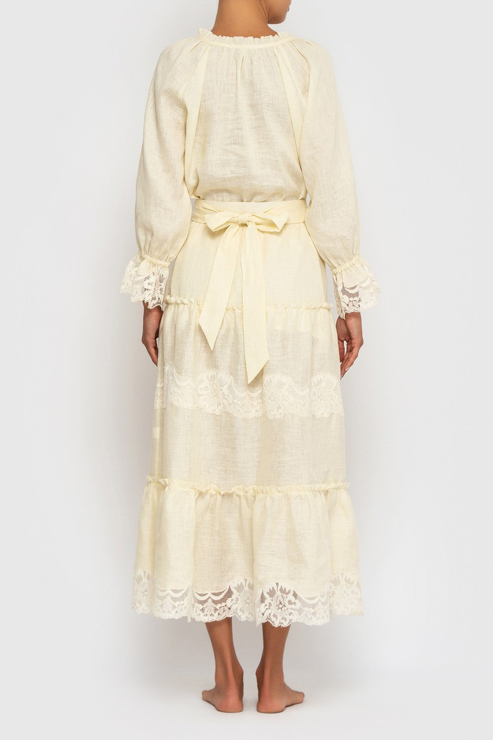 Льняной костюм с кружевом Бохо 21041-2 milk