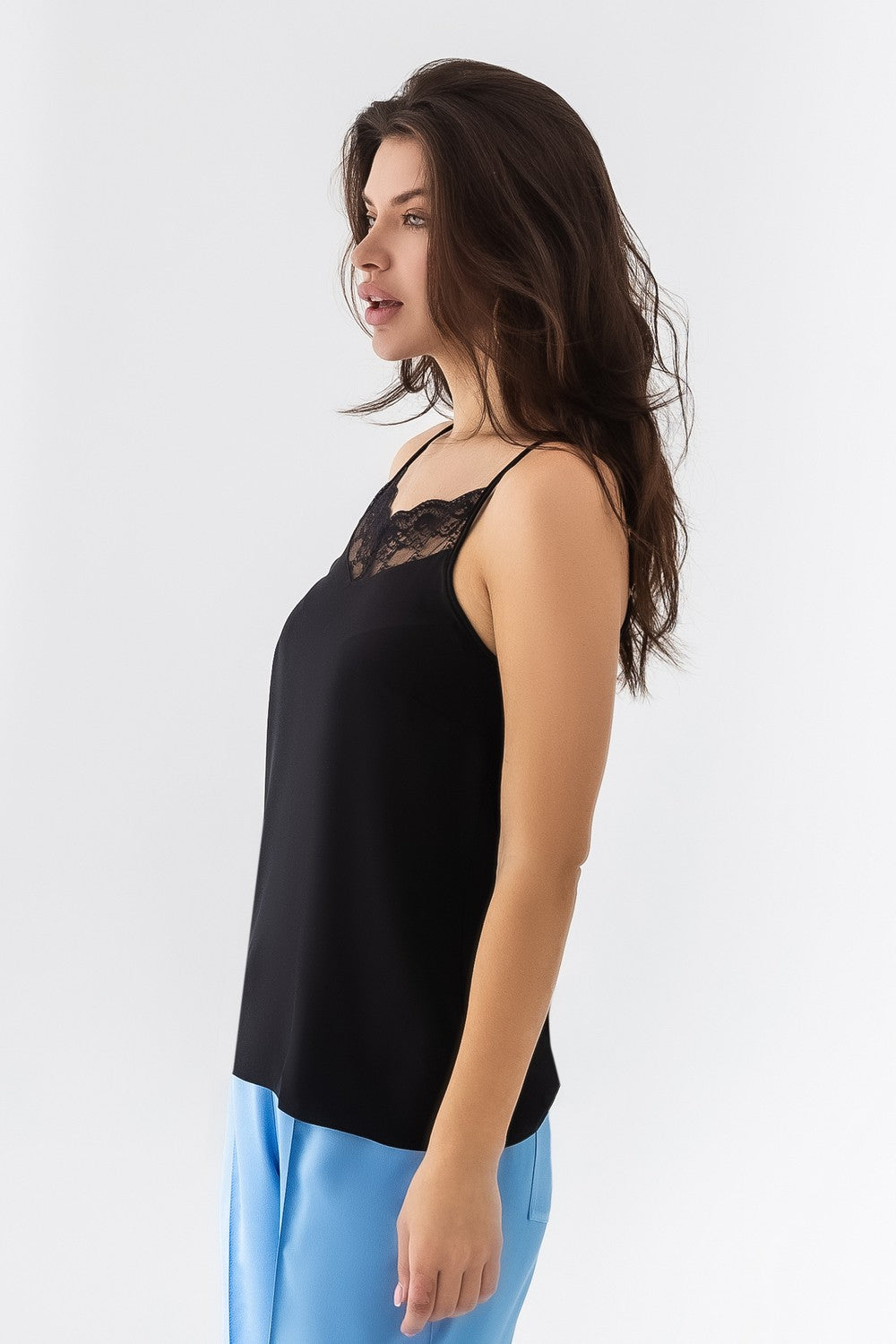 Шелковый топ с кружевом 22013 black