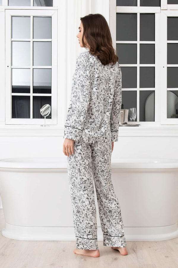 Шелковая пижама с брюками 23015-1 black-white