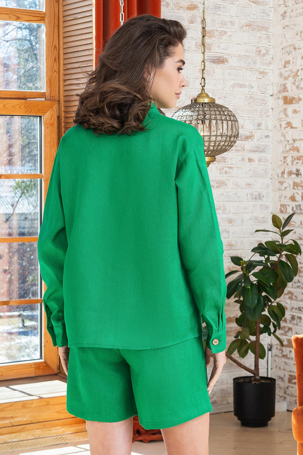 Льняной костюм с шортами 23021-1 green