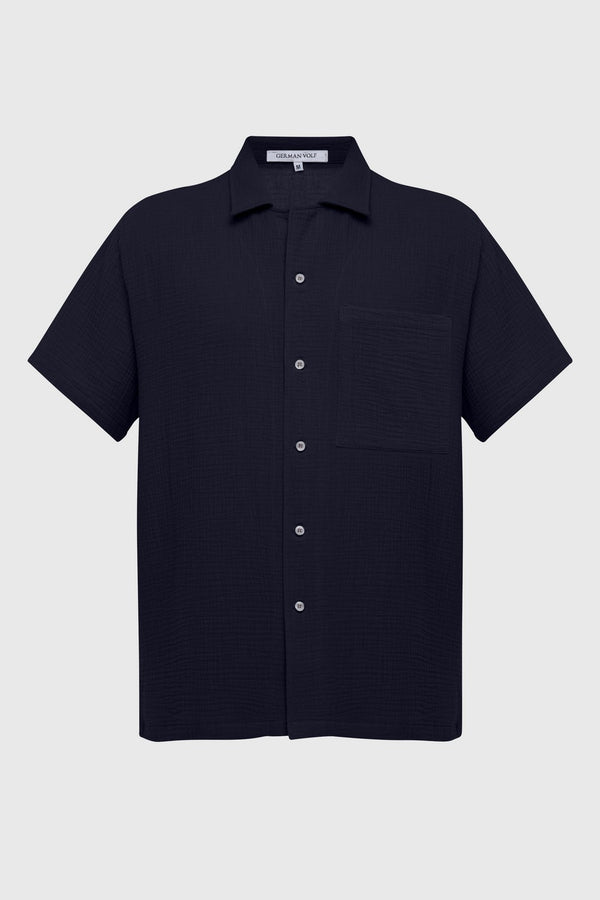 Мужская муслиновая рубашка с коротким рукавом 23054 dark blue