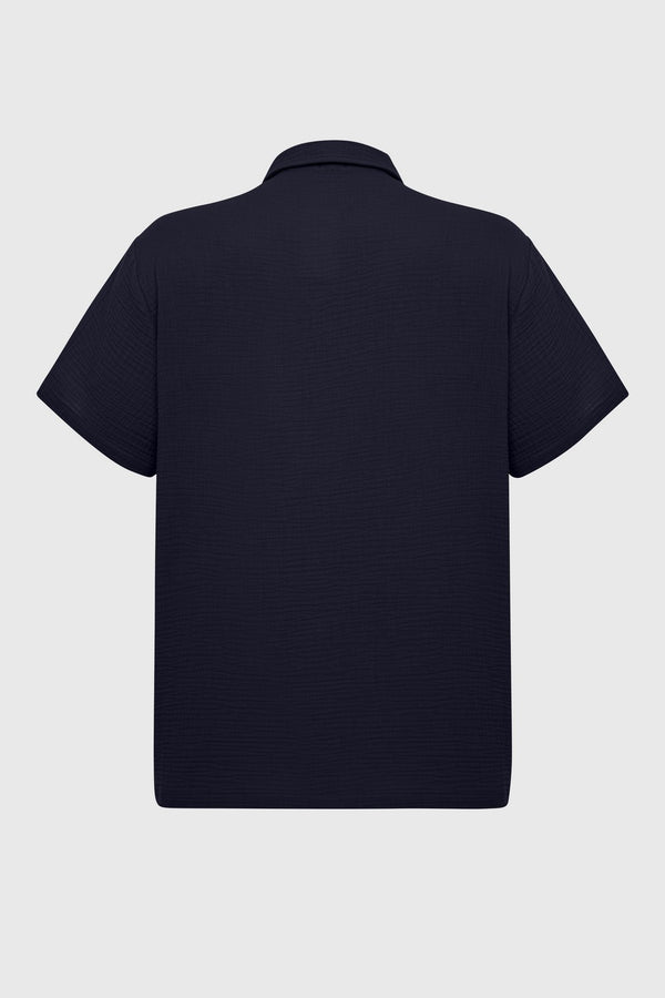 Чоловіча муслінова сорочка з коротким рукавом 23054 dark blue