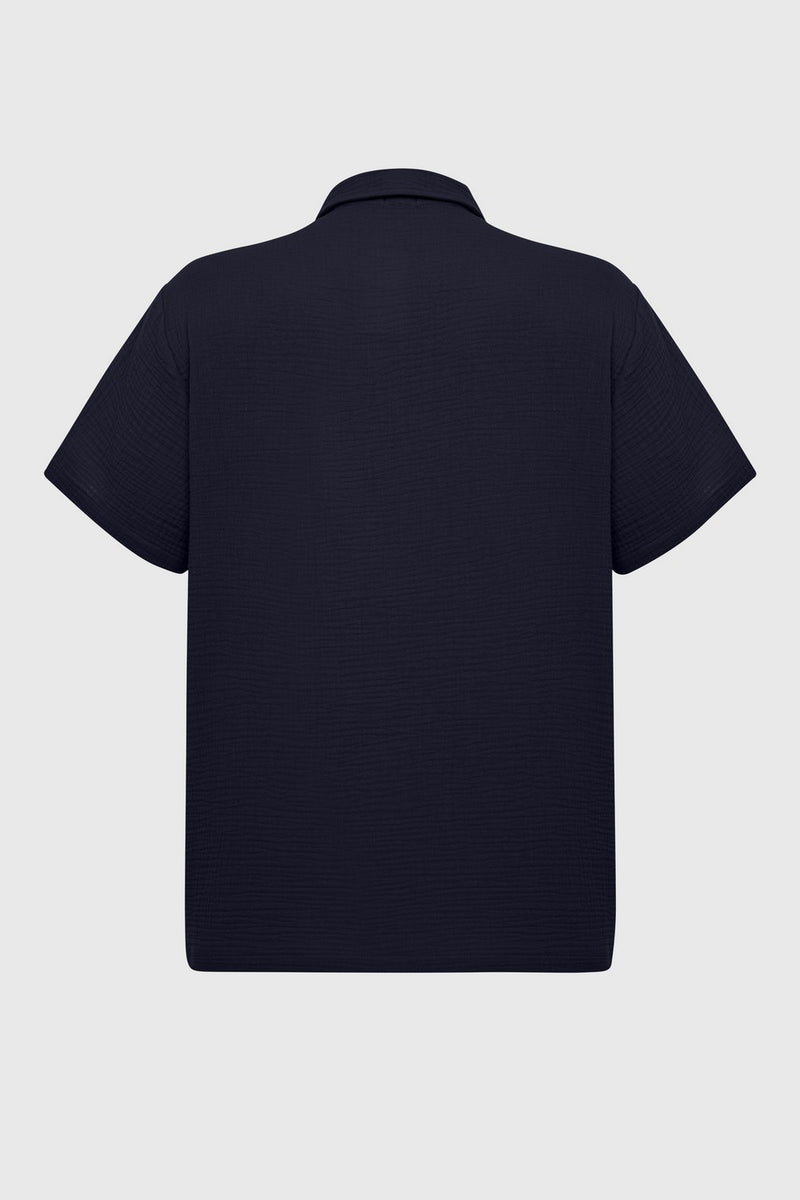 Мужская муслиновая рубашка с коротким рукавом 23054 dark blue