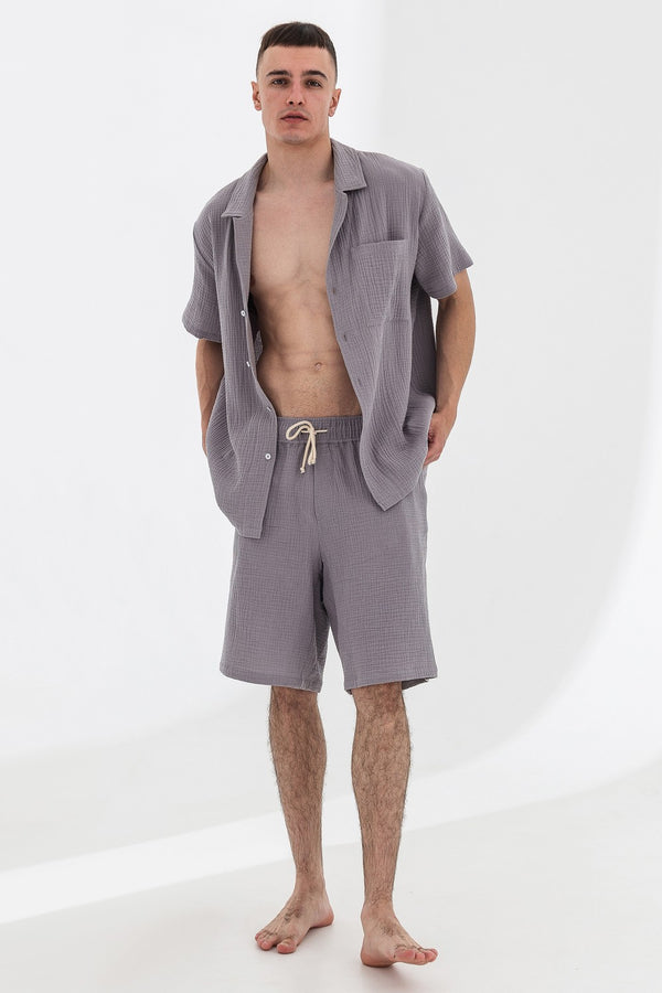 Чоловіча муслінова сорочка з коротким рукавом 23060 gray