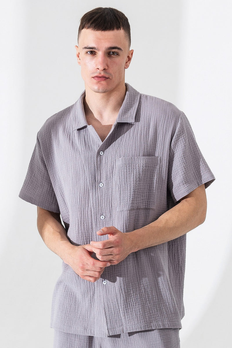 Мужская муслиновая рубашка с коротким рукавом 23060 gray