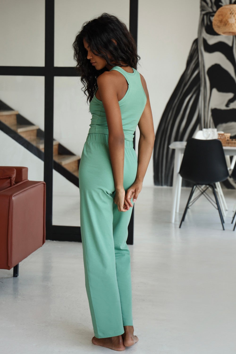 Хлопковые брюки прямого кроя 23109 green