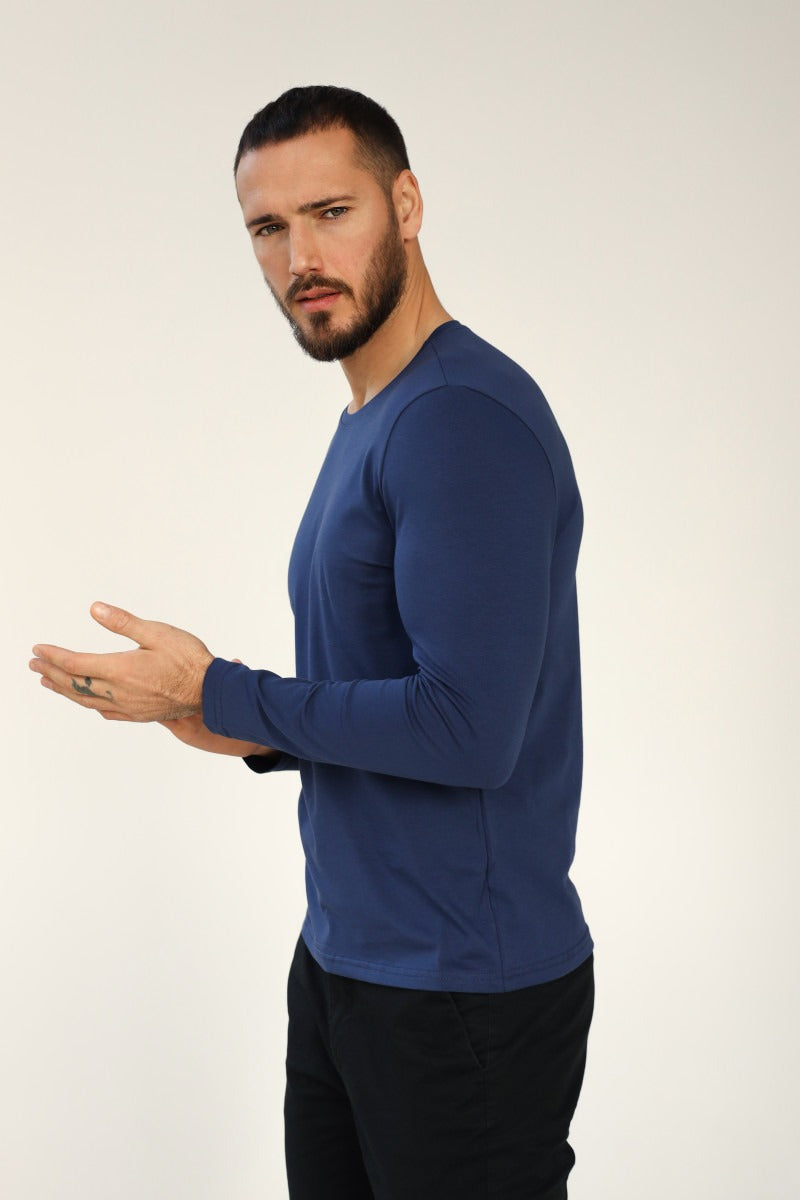 Мужской лонгслив из хлопка 23116 blue