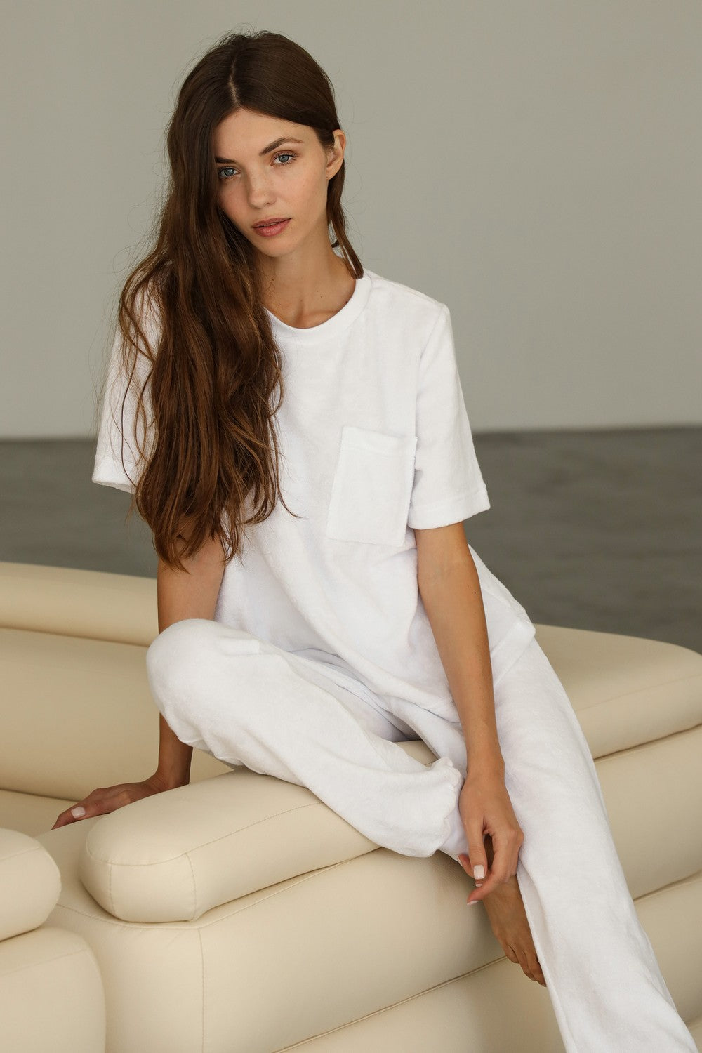 Махровий комплект для дому зі штанами 23139 white